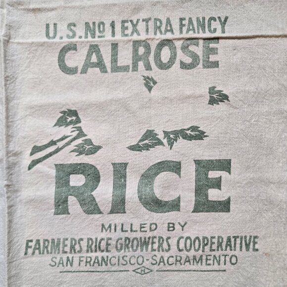 Calrose Rice Bag 27 X 29 Cut US No 1 Extra Fancy Green San Francisco Stains 14D - Picture 1 of 10